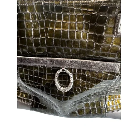 Brighton Jetson Laptop Tote Green Croc Embossed Patent Leather 14 Inch - Picture 3 of 12